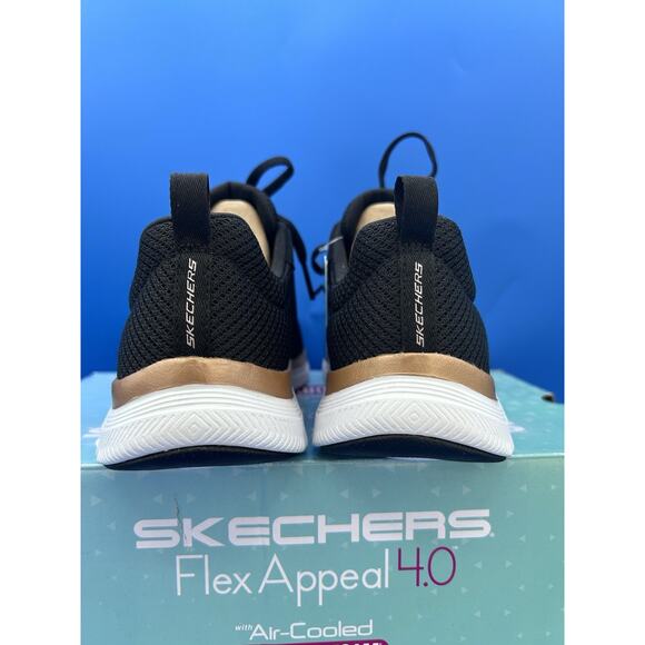 Skechers Women's Flex Appeal 4.0 Brilliant View Sneaker Blk Rose Gold Trim Sz6.5 - Picture 4 of 7